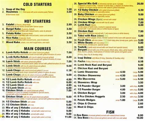 Menu at Middle Eastern Restaurant, Croydon