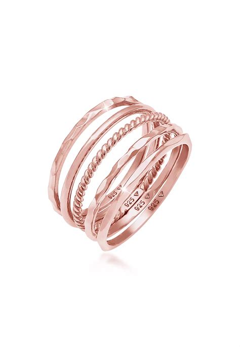 Buy Elli Germany Ring Stacking Set Of Basic Minimal Rose Gold Plated