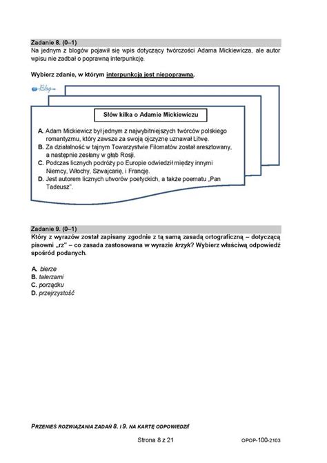 Próbny egzamin ósmoklasisty 2021 język polski Odpowiedzi i arkusze