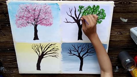 رسم فصول السنة الأربعة في لوحة واحدة The Four Seasons Painting Youtube