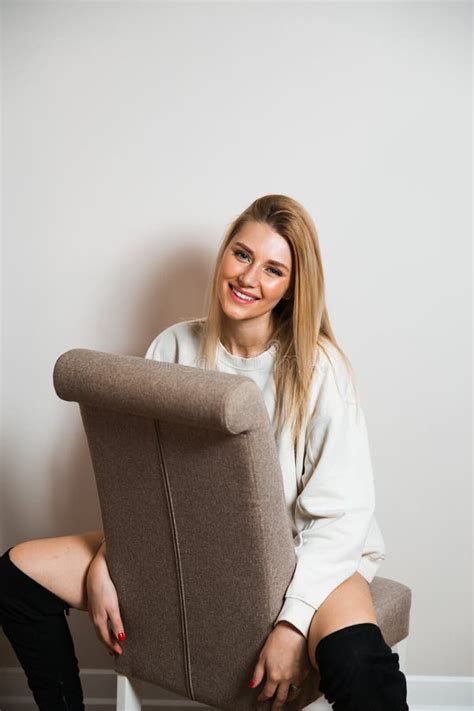 Beautiful Glamour Long Hair Woman Posing For Camera Photographer Wearing White Sweater On Naked