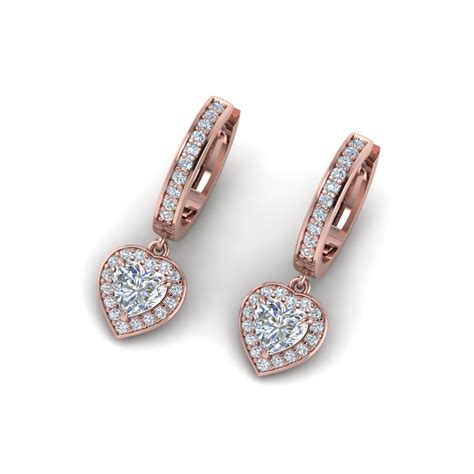 Heart Halo Diamond Drop Earring In 14k Rose Gold Fascinating Diamonds