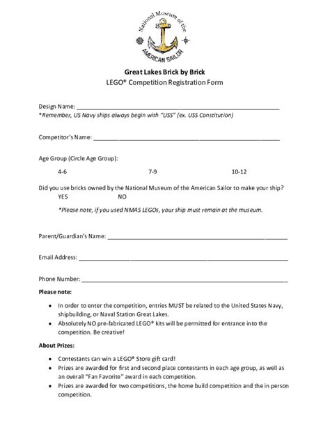 Fillable Online LEGO Competition Registration Form Fax Email Print