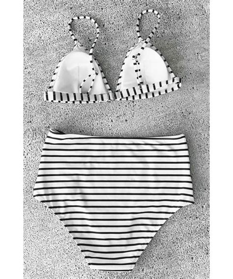 Fashion Women S Stripe Pattern High Waisted Bikini Set Beach Swimwear CY Z CK GE