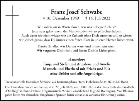 Traueranzeigen Von Franz Josef Schwabe Ga Trauer De