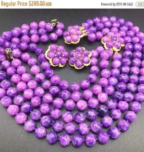 1960s Purple Beaded Necklace Bracelet Earring Jewelry Set Etsy Purple Bead Necklace Beaded