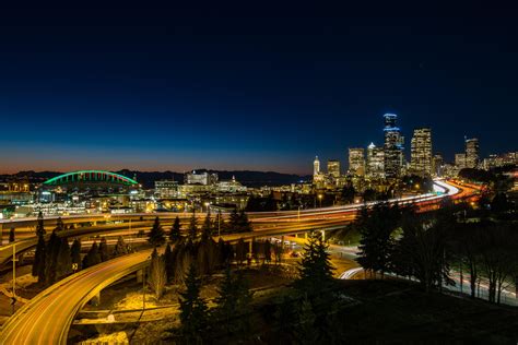 wallpaper night city, city lights, architecture, street, seattle ...