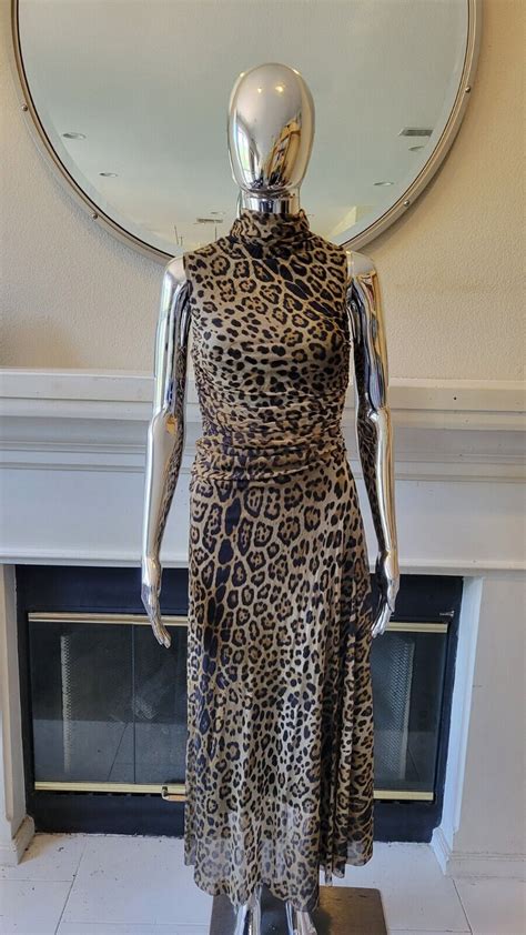 New Nwt Vintage Fuzzi Gaultier Leopard Turtleneck Ruched Sleeveless Top