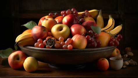 Rustic fruit bowl decoration, healthy summer snack generated by AI ...