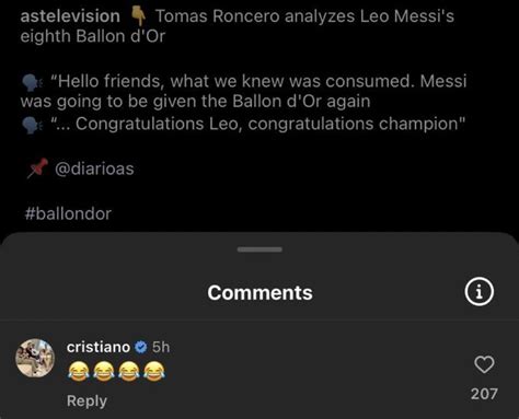 Ronaldo reacting on instagram post about Messi Ballon dor : r/soccer