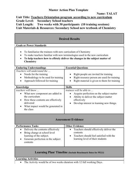 Action Plan Template For Teachers