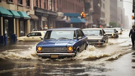 Premium Ai Image Cars Navigate Flooded City Streets