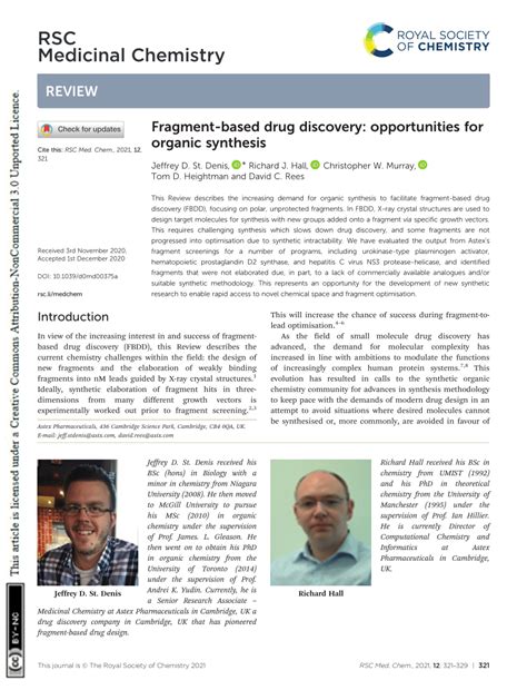 PDF Fragment Based Drug Discovery Opportunities For Organic Synthesis