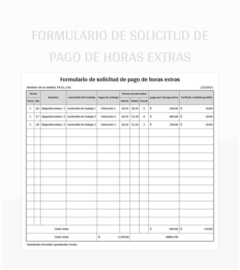 Plantilla De Formato Excel Formulario De Solicitud De Pago De Horas