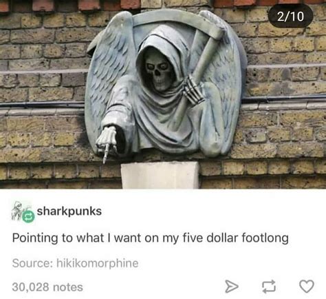 Pointing to what I want on my five dollar footlong | Pointing Grim Reaper Statue | Know Your Meme