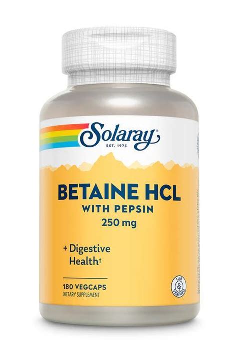 Бетаин HCL и пепсин Solaray HCL with Pepsin капсулы по 250 мг №180 ...