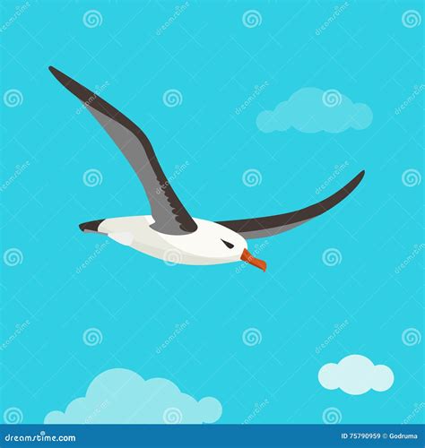 Albatross Bird is Flying in Cloudy Sky Stock Vector - Illustration of tubenose, atlantic: 75790959