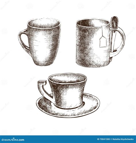 Ensemble De Tasses Avec Le Style De Main Dessin Illustration De Vecteur Illustration Du Dessin