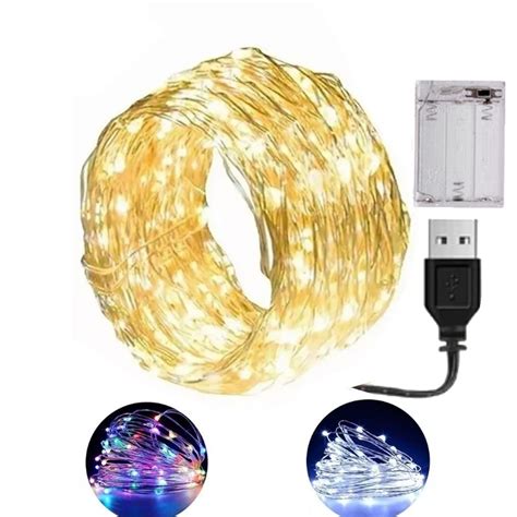 Fio De Fada Cord O De Led M Usb Pilha Branco Quente Frio Colorido