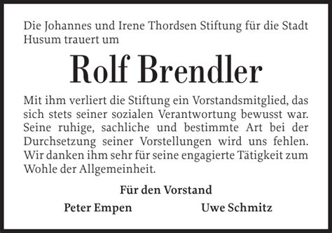 Rolf Brendler Gedenken Husumer Nachrichten