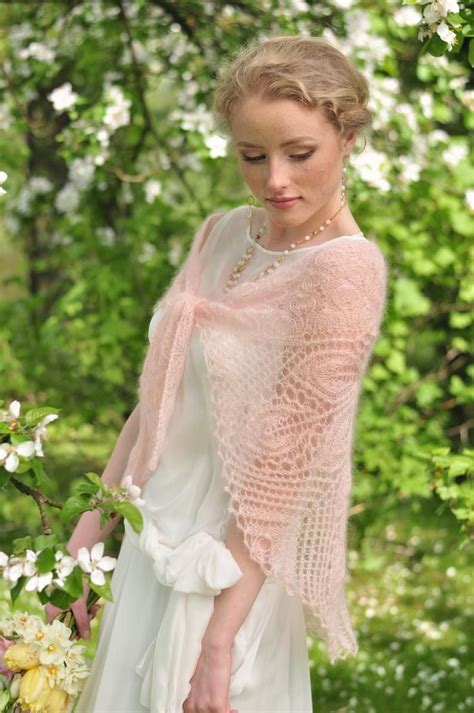 Blush Pink Knitted Shawl Weddings Bridal Wrap Peach Color Laces