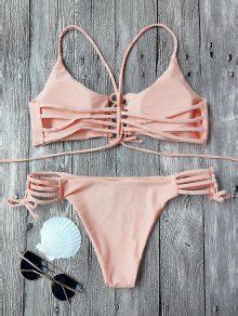 19 OFF 2021 Banded Front Strappy Padded Bikini Set In PINK ZAFUL