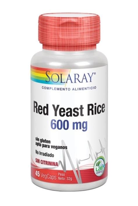 Levadura Roja de Arroz 45 cápsulas Solaray SDCOREYERISO600 metabolismo