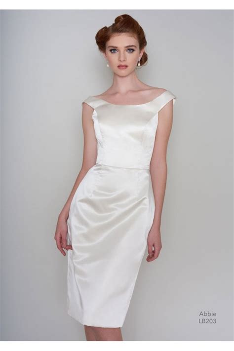 Abbie Lb203 By Loulou Bridal Knee Length Short Satin Pencil Dress Ivory