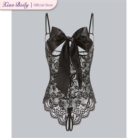 XiaoBeily Lace Nighties Butterfly Bundle Open Crotch Sexy Lingerie Panty Nightdress For Women