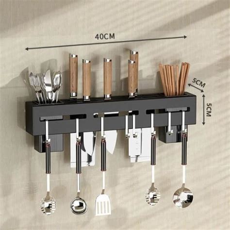 Support Ustensiles Etagere Murale Métal 40x5x5cm Rangement De Cuisine