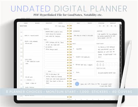 Undated Digital Planner Notability Planner Daily Digital Planner