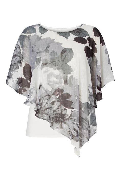 Floral Chiffon Overlay Metallic Print Top In Ivory Roman Originals Uk