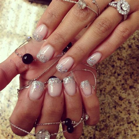 Nude Wedding Nails With Iridescent Silver Glitter Ombr