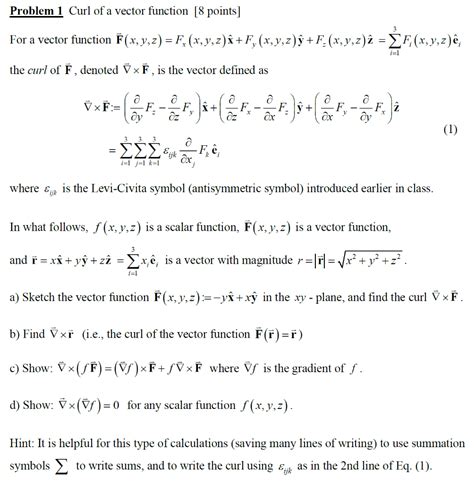 Solved Problem Curl Of A Vector Function Points For A Chegg