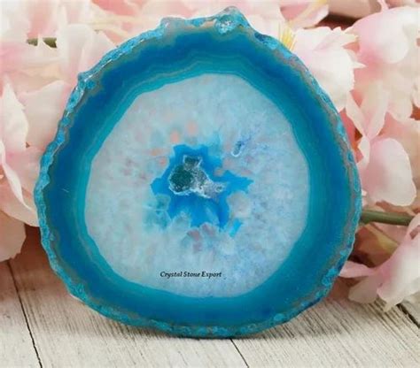 Premium Blue Agate Crystal Coasters For Sale Gemstone Agate Coaster