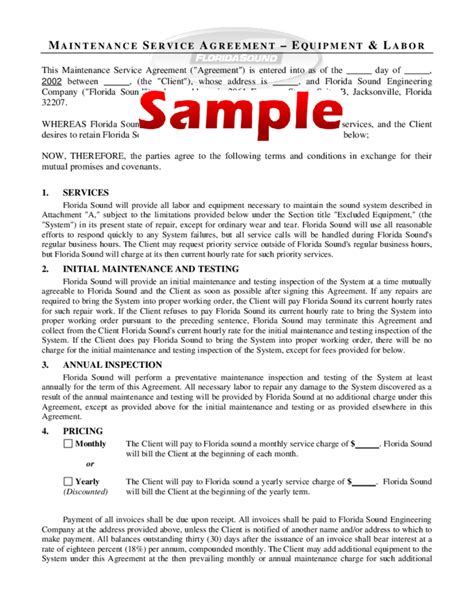 Maintenance Contract Template Fillable Printable Pdf Forms Images