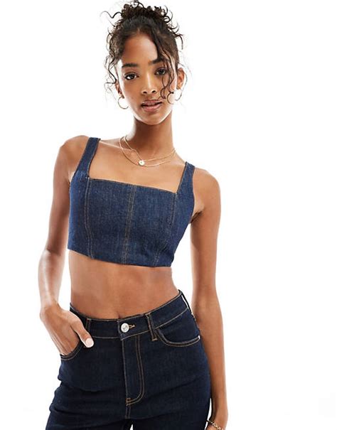 Asos Design Denim Bralette In Indigo Asos