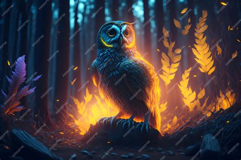 Premium Photo A Painting Of A Owl With A Fire In The Background