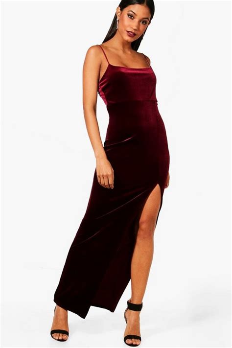 Strappy Velvet Side Split Maxi Dress Boohoo