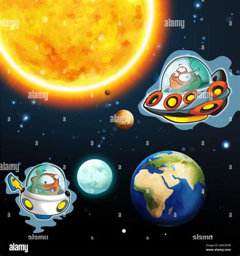 Cartoon funny colorful scene of cosmos galactic alien ufo isolated ...