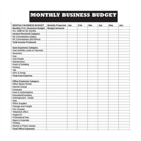 Printable Business Budget Template Excel - Diamond Potato