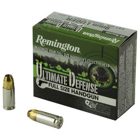 Remington Ultimate Defense Ammo 9mm 147 Gr Brass JHP 20 Round Box 28946