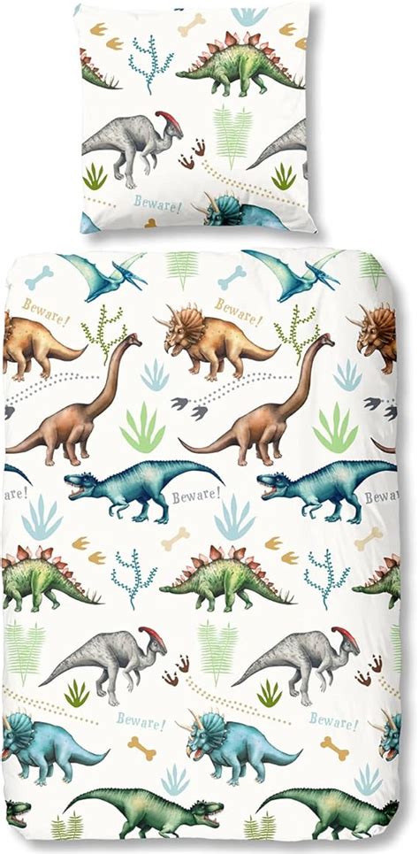 Aminata kids Bettwäsche 135x200 Kinder Dinosaurier Dino Motiv 80x80