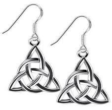 Pair Of Silver Earrings With Celtic Knot Design On White Background