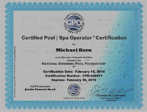 Certified Pool Operator CPO Michael Kern MGK Pools Inc