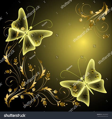 Background Butterflies Golden Ornament Stock Vector Royalty Free