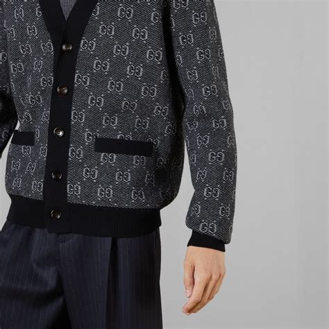 Gg Wool Jacquard Cardigan In Grey Gucci Tr