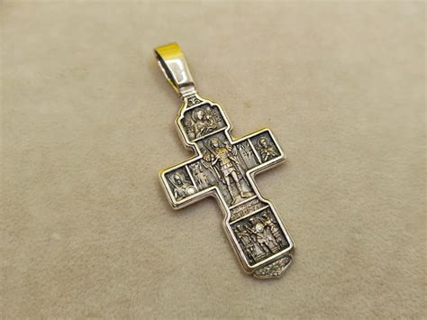 Серебряный Большой Крест с Архангелом Михаилом мужской | Мужской ...