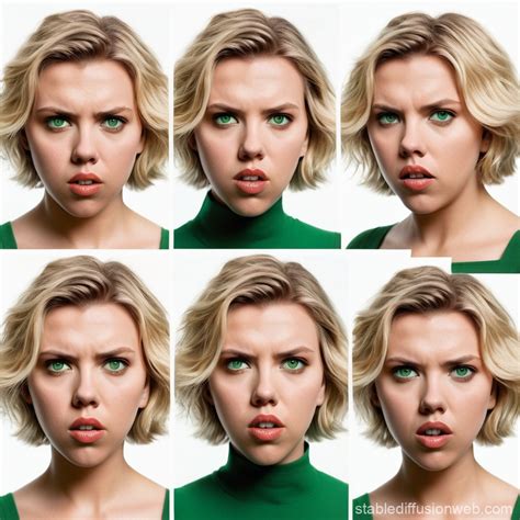 1970s Comic Book Style Head Shots Of Scarlett Johansson With Short Blonde Hair And Green Eyes In