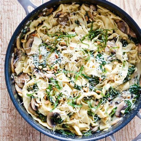 Mushroom and Spinach Pappardelle Pasta | Recipe | Pappardelle pasta ...